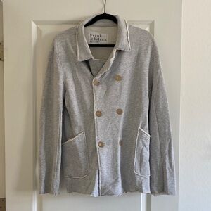 Frank & Eileen Heather Light Gray Double-Breasted Knit Blazer